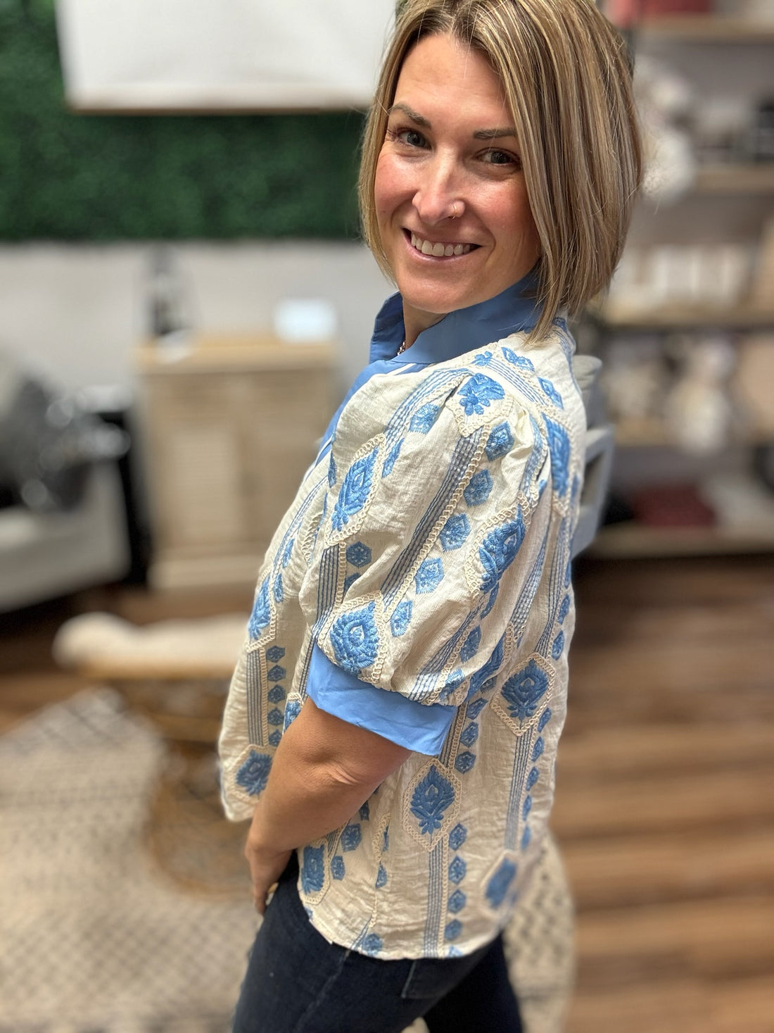 Blue Willow Embroidered Blouse