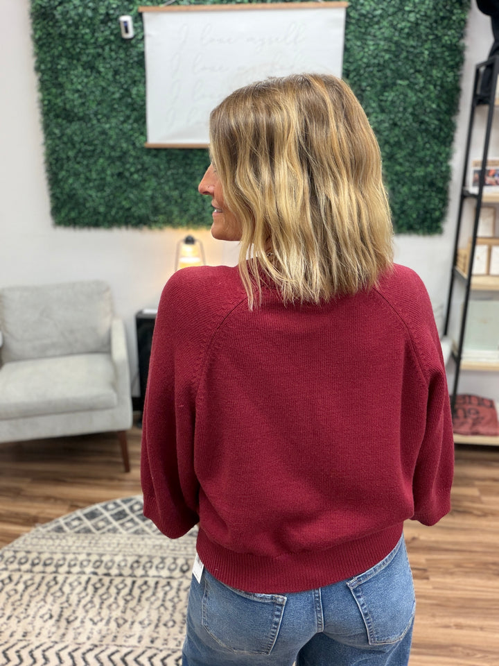 Buttoned Up Short Sleeve Sweater - Burgundy