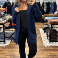 Lola Waffle Knit Cardigan with Thumbholes - Navy