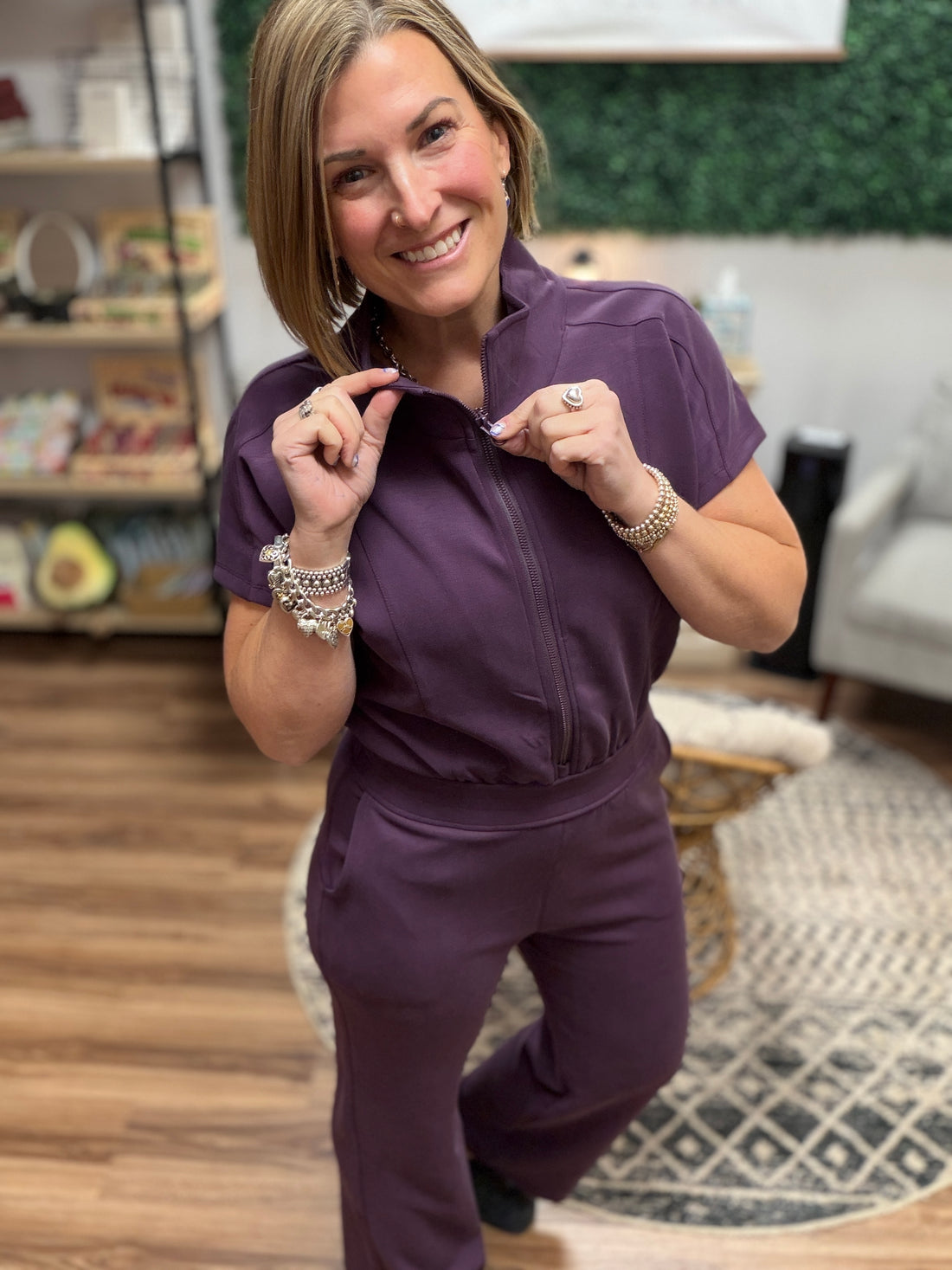 Modal Scuba Zip-Front Jumpsuit - Plum