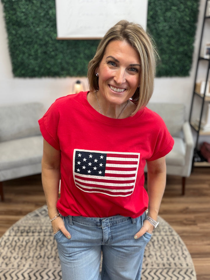 Flag Patch Tee - Ruby