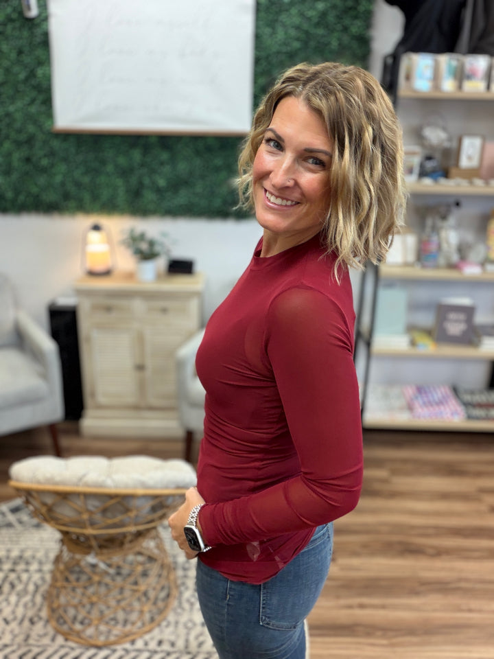 Kate Mesh Top - Burgundy