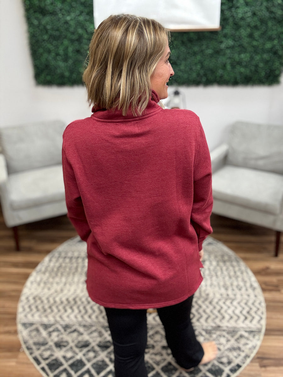 Miley - Vintage Quarter Zip Pullover - Maroon