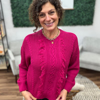 Liverpool - Long Sleeve Crew Neck Sweater with Fringe - Raspberry