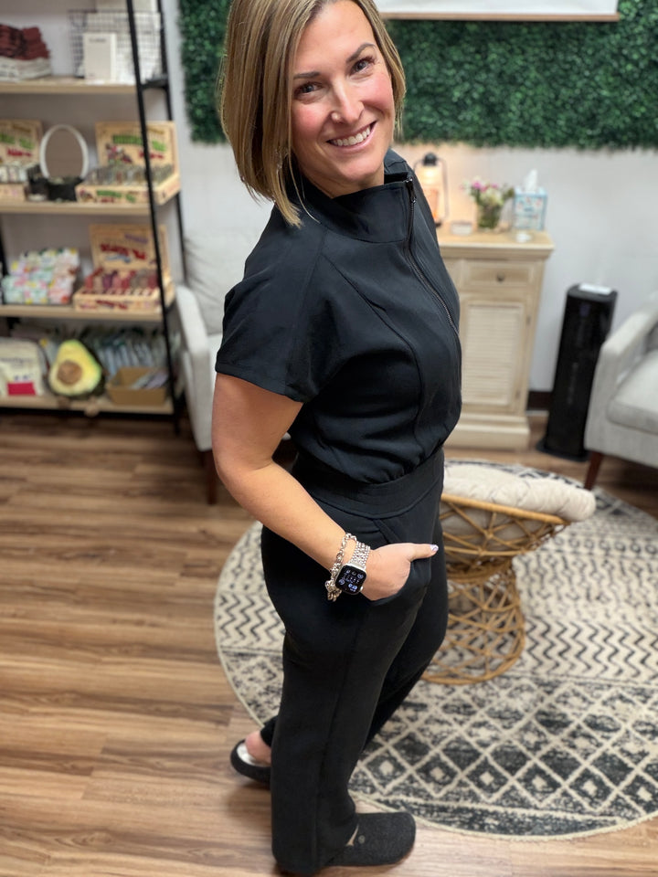 Modal Zip-Front Jumpsuit - Black