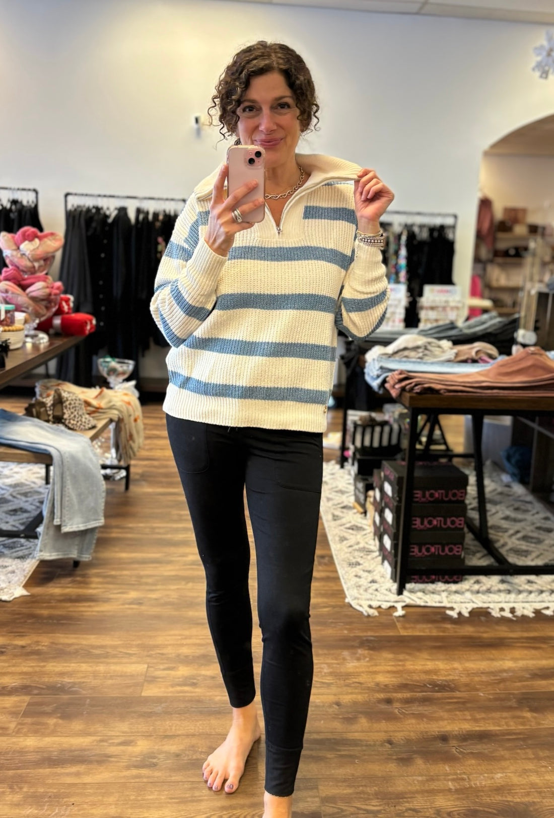 Quarter Zip Collared Stripe Sweater