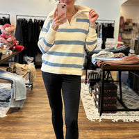 Quarter Zip Collared Stripe Sweater