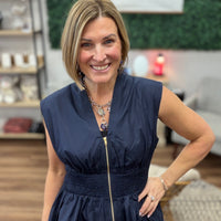 Zip It & Go Smocked Peplum Top - Navy