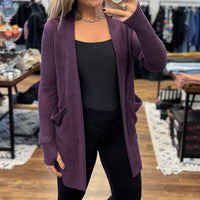 Lola Waffle Knit Cardigan with Thumbholes - Plum