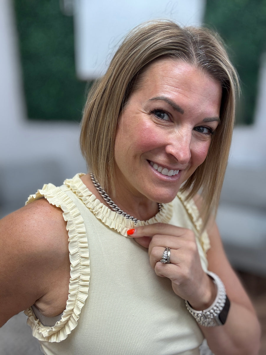 Ribbed Tank with Ruffle Detail - Butter Cream