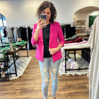 Eco-Friendly Recycled Poly Shirred Sleeve Blazer - Berry Pink