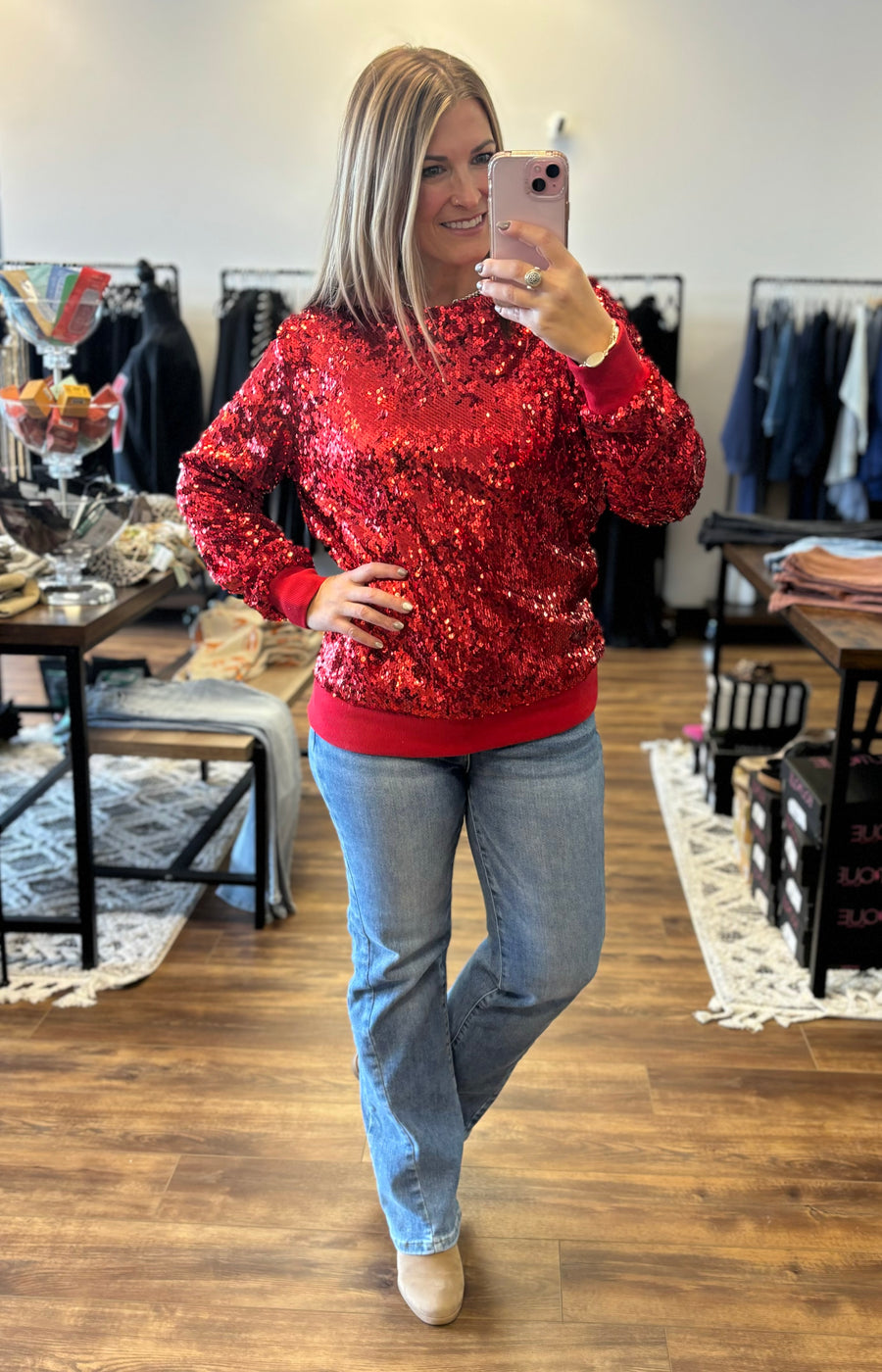 In the Spotlight Sequin Top - Red