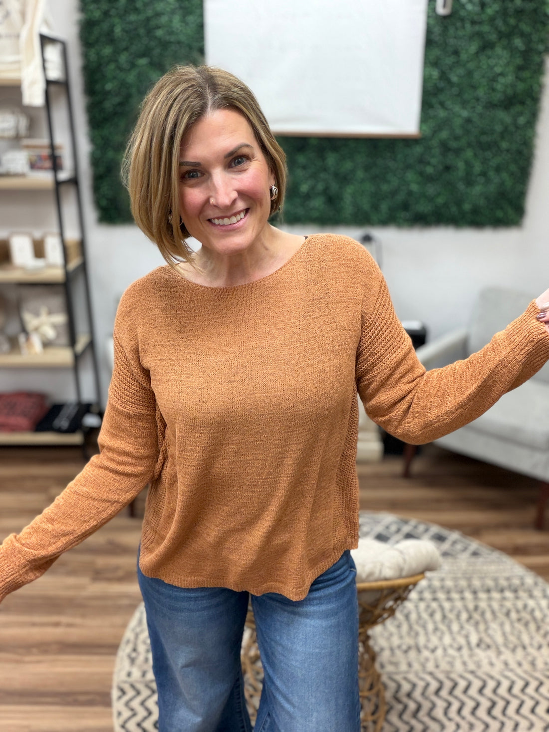 Lightweight Drop Shoulder Sweater - Terracotta
