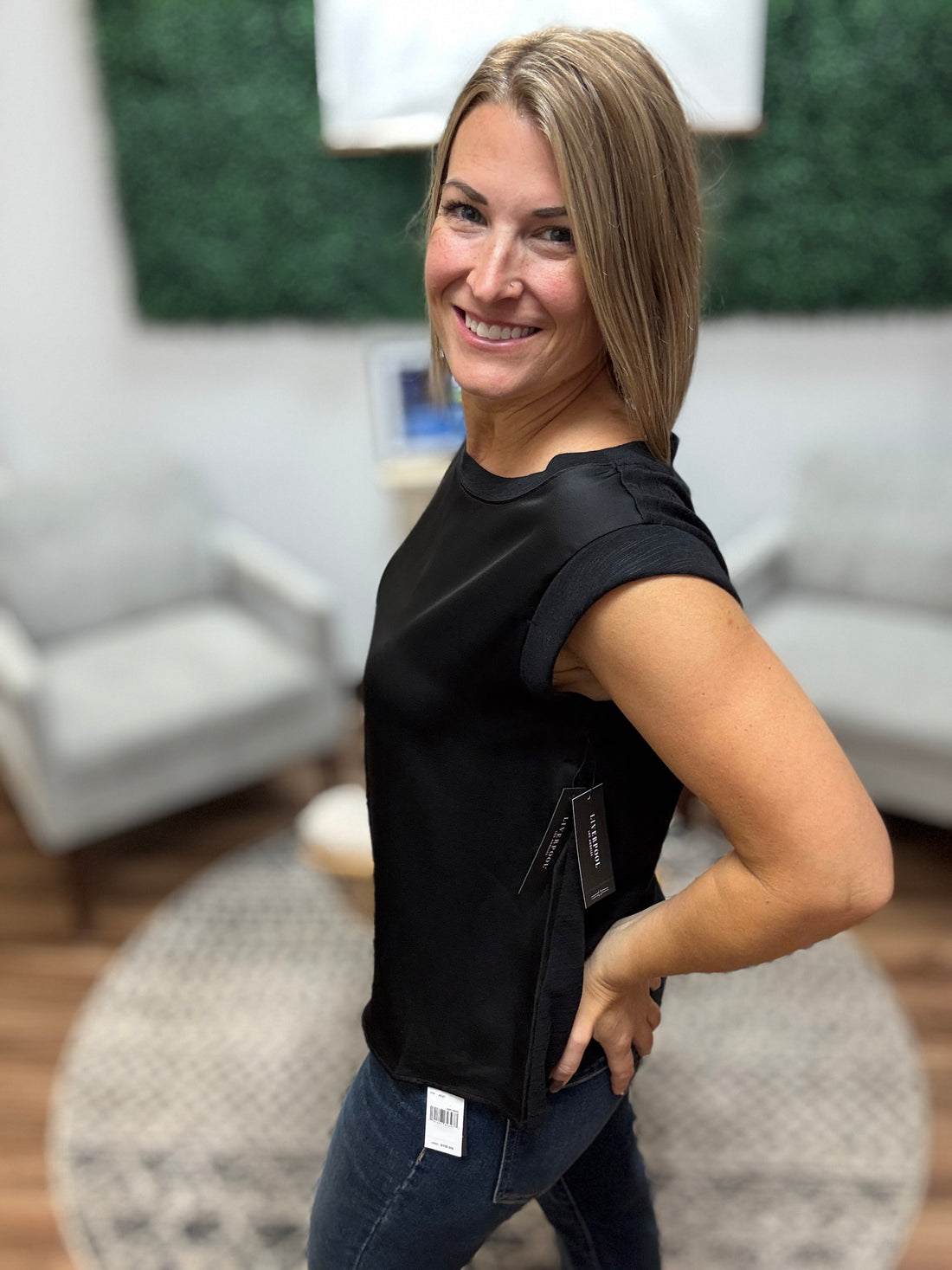 Liverpool - Sleeveless Woven Knit Top - Black