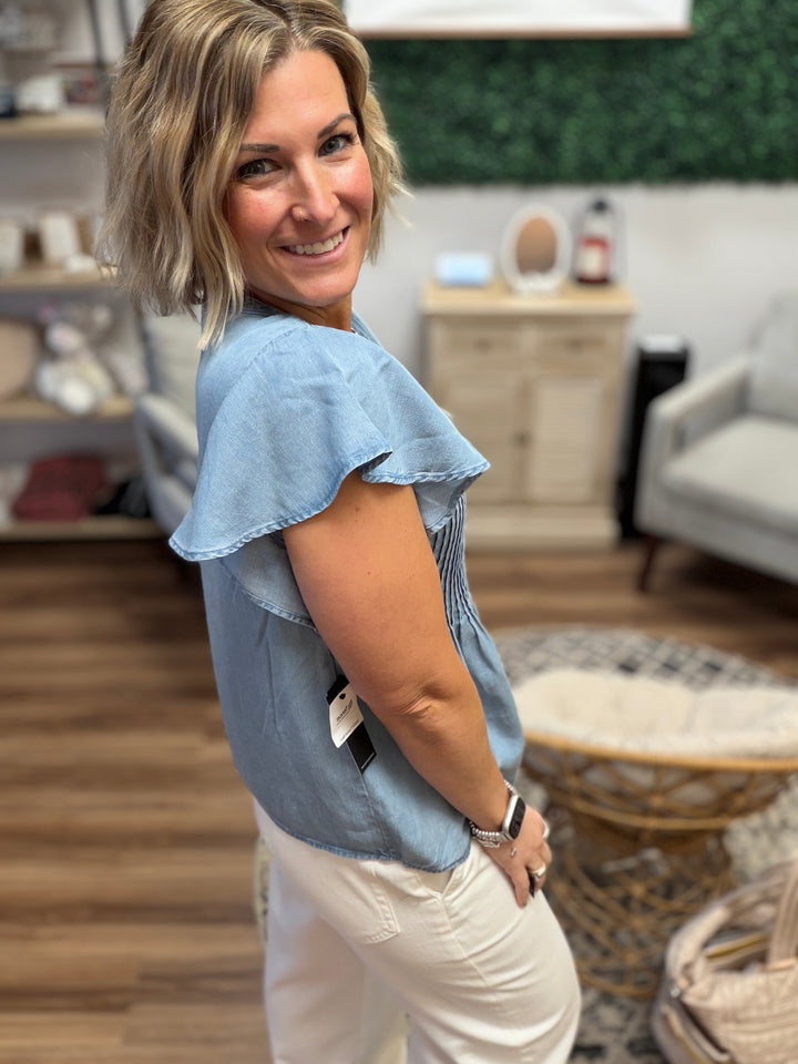 Liverpool - Flutter Sleeve Popover Blouse with Pintucks