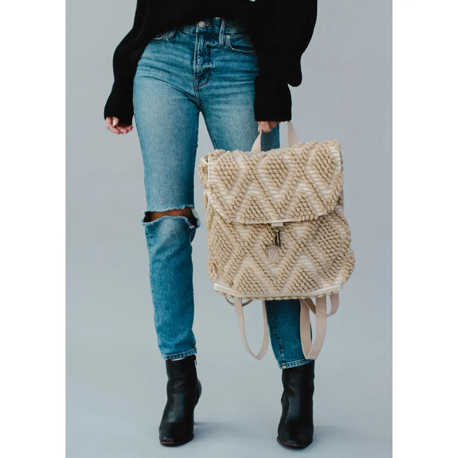 Textured Diamond Backpack - Tan