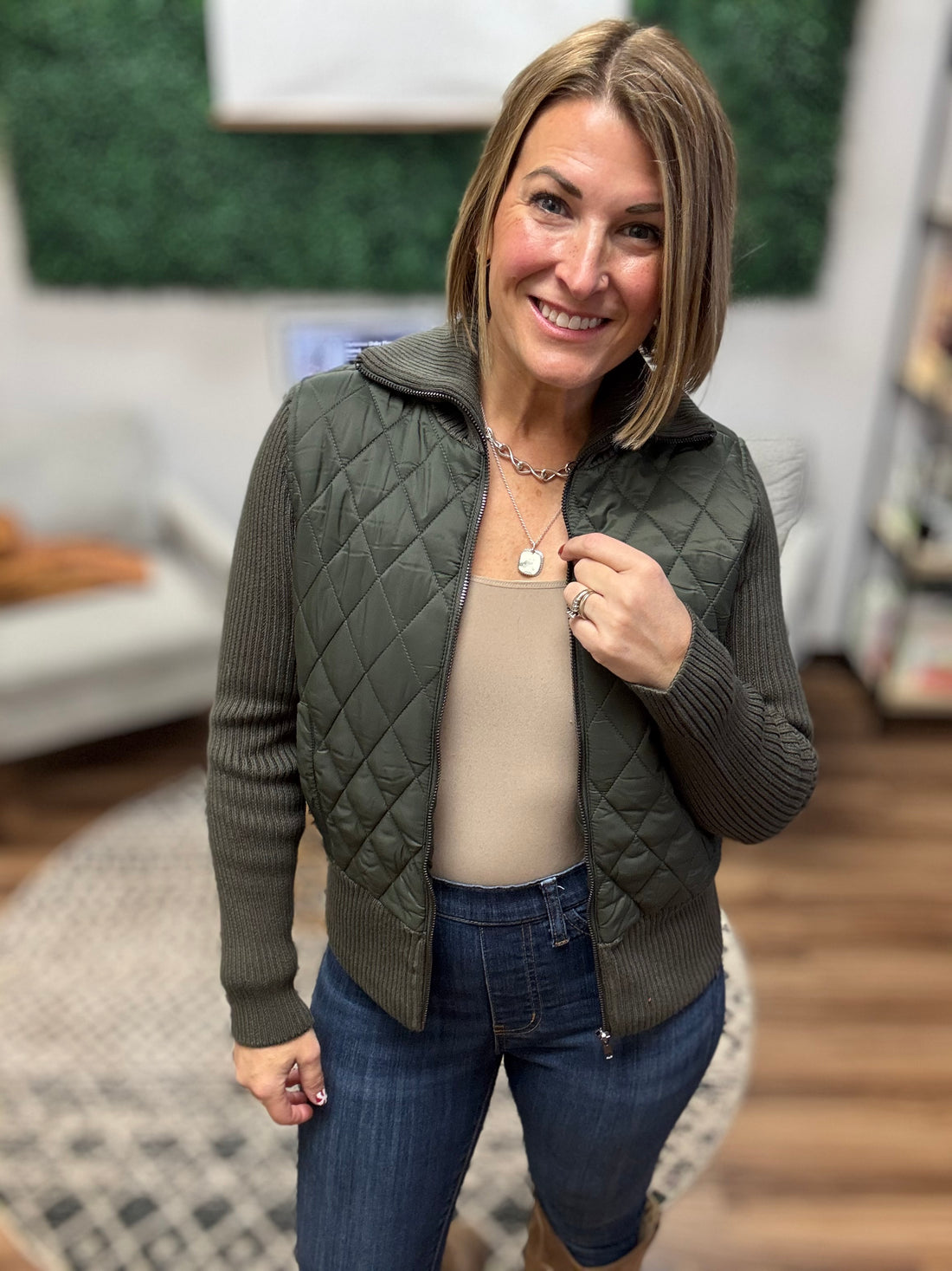 Liverpool - Quilted Zip Front Sweater Jacket