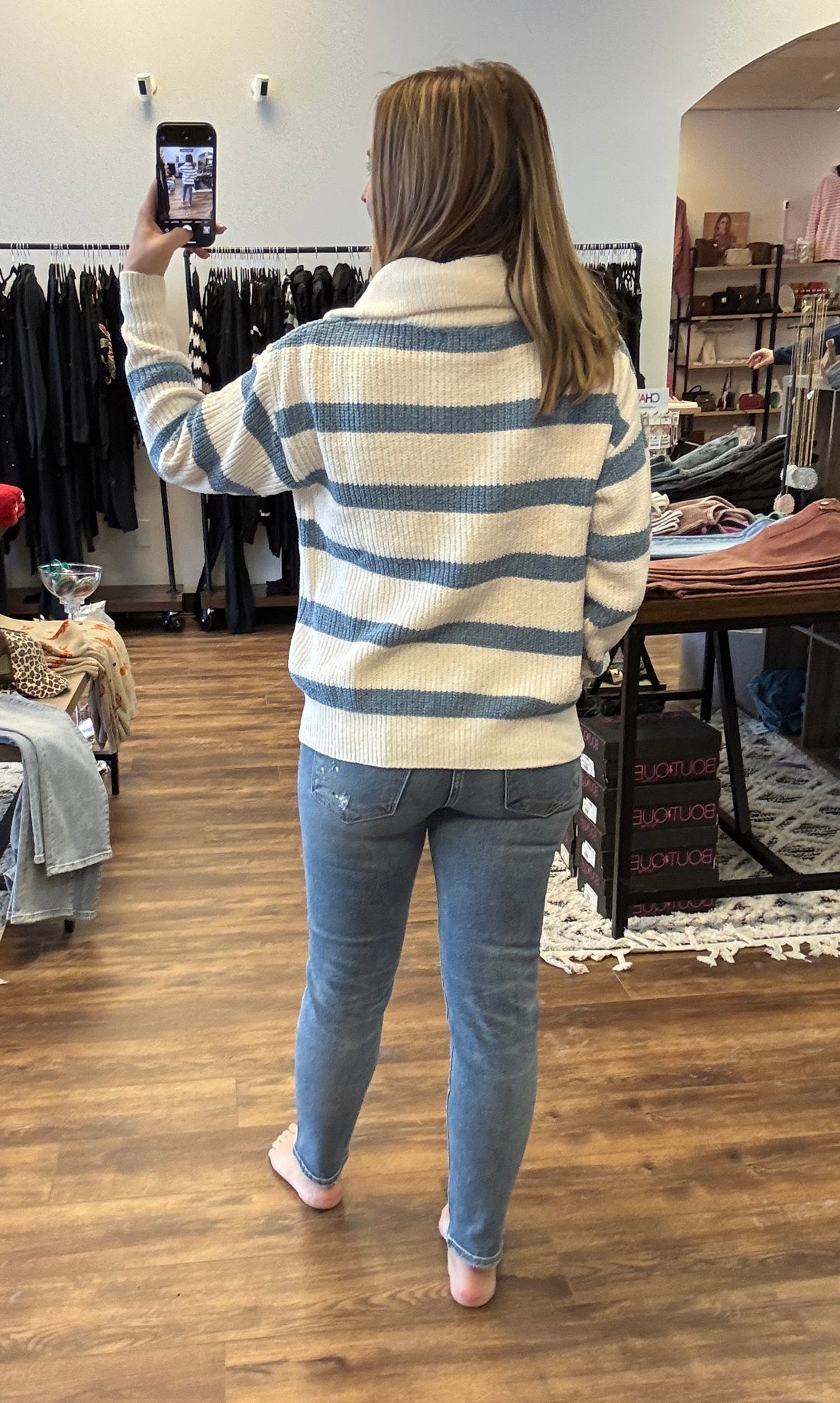 Quarter Zip Collared Stripe Sweater