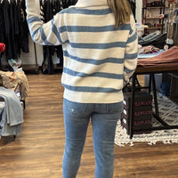 Quarter Zip Collared Stripe Sweater