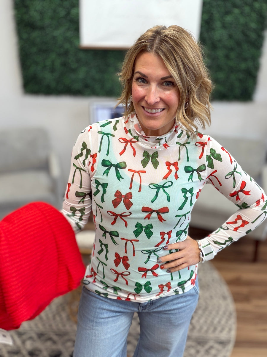 Keigan Mesh Top- Midnight Bow Christmas Edition