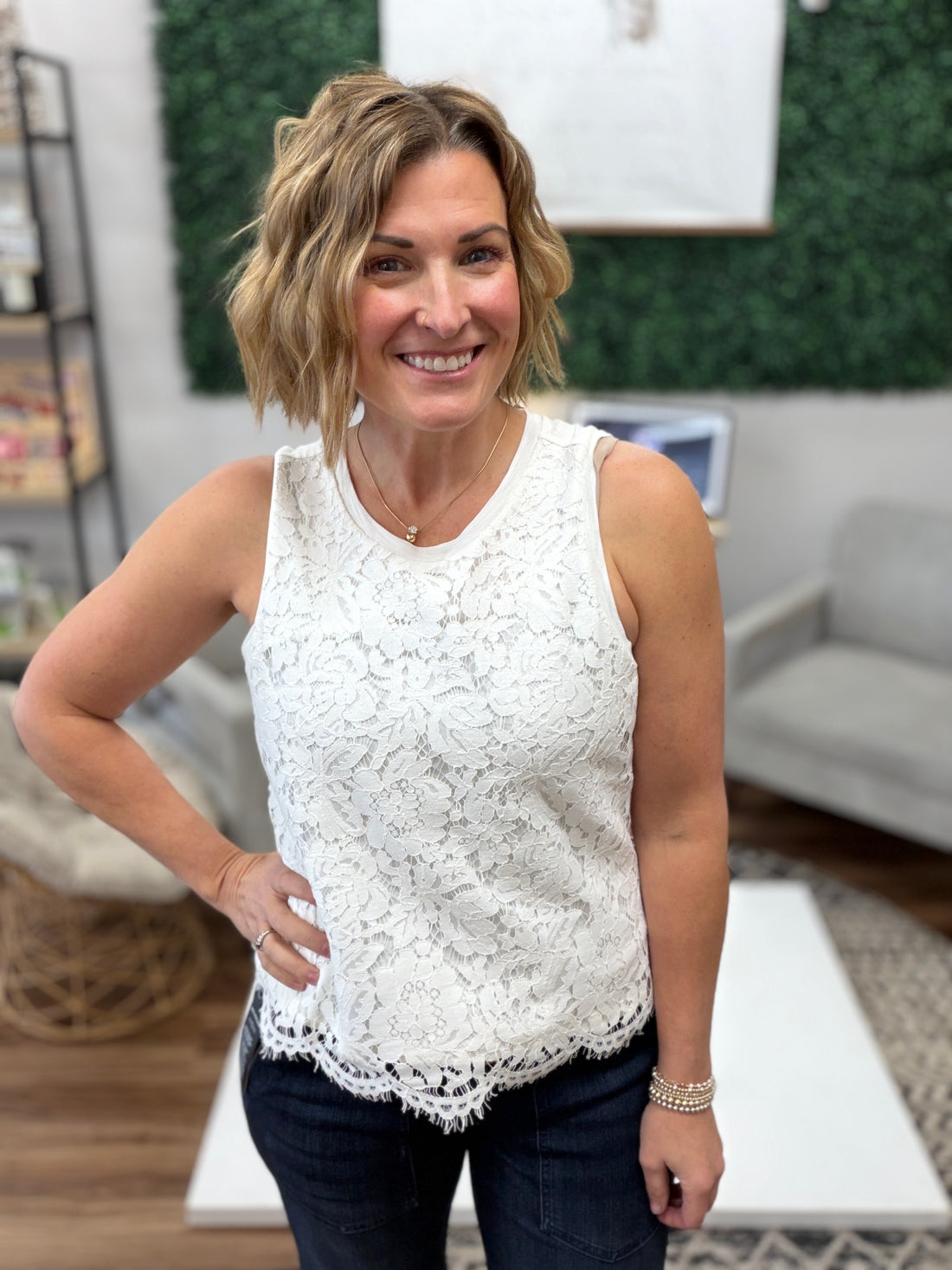 Liverpool - Sleeveless Lace-to-Knit Hybrid Top