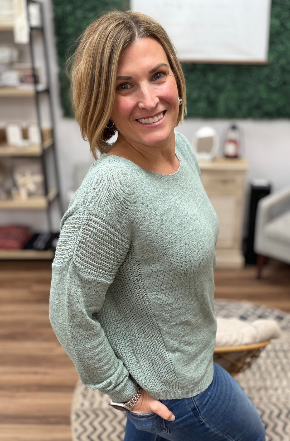 Lightweight Drop Shoulder Sweater - Seafoam