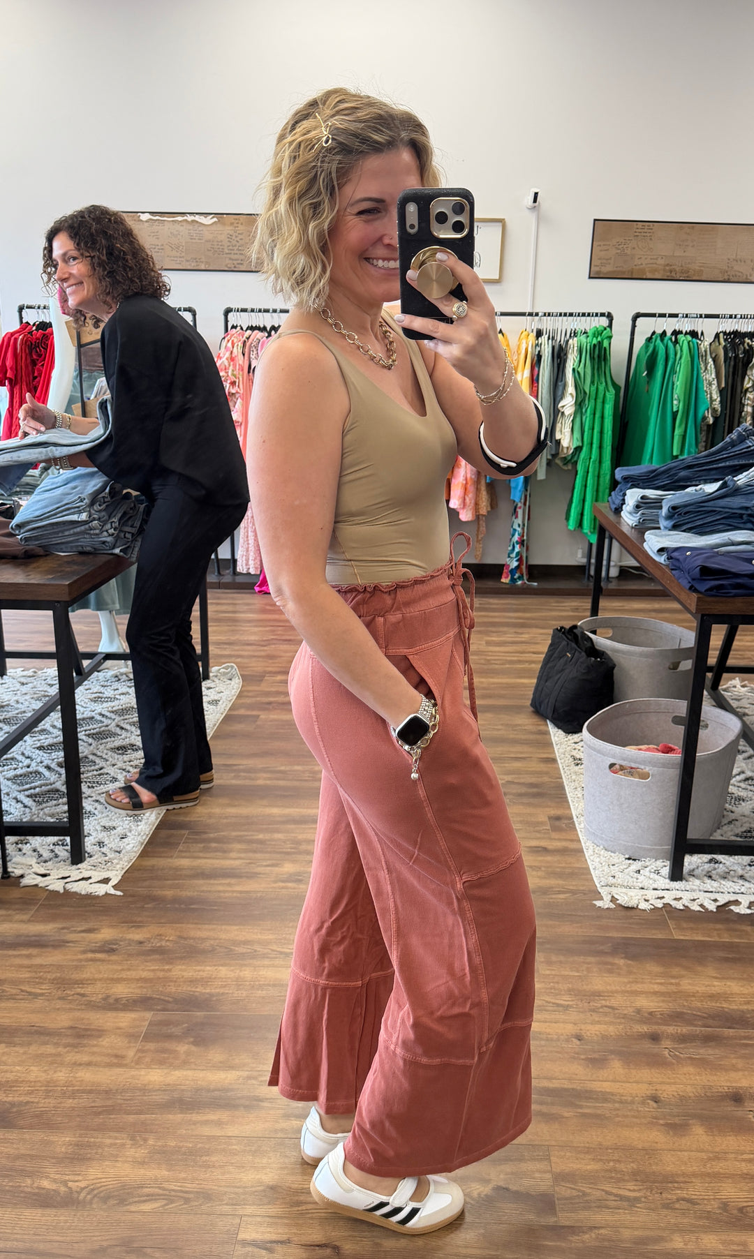 Washed Terry Wide Leg Pants - Rust
