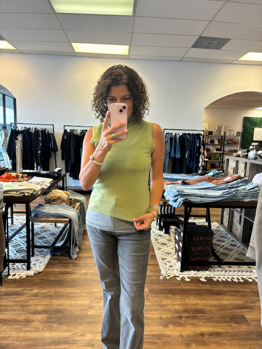 Lightweight Mock Neck Sleeveless Sweater - Sage