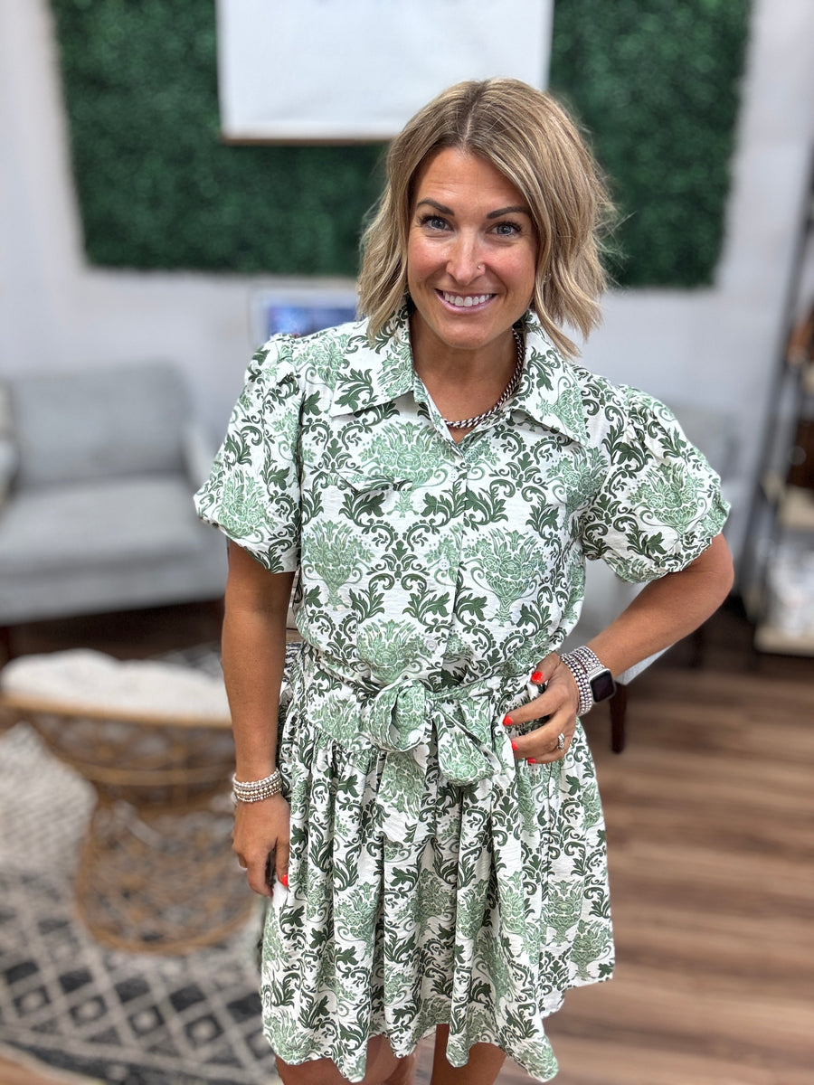 Southern Charm Damask Shirt Dress