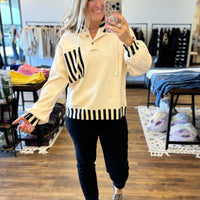 Megan - Solid and Stripe Mixed Hoodie