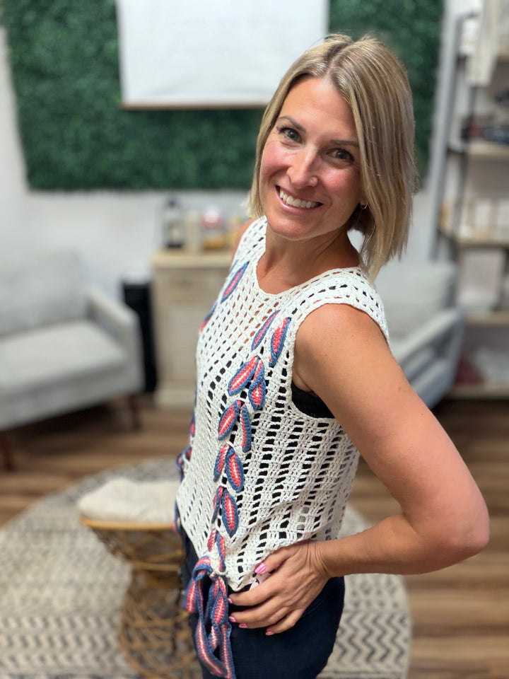 Stars, Stripes &amp; Side Ties Crochet Tank