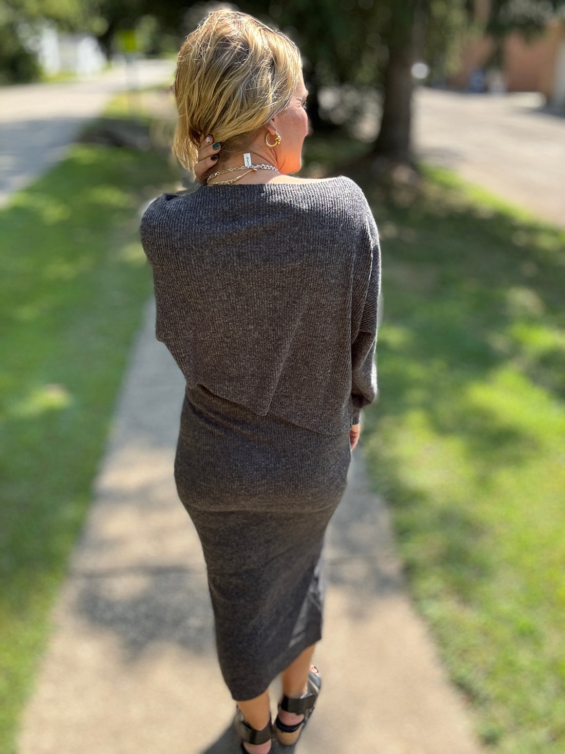 Ribbed Asymmetric Hem and Sleeve Top & Skirt Set