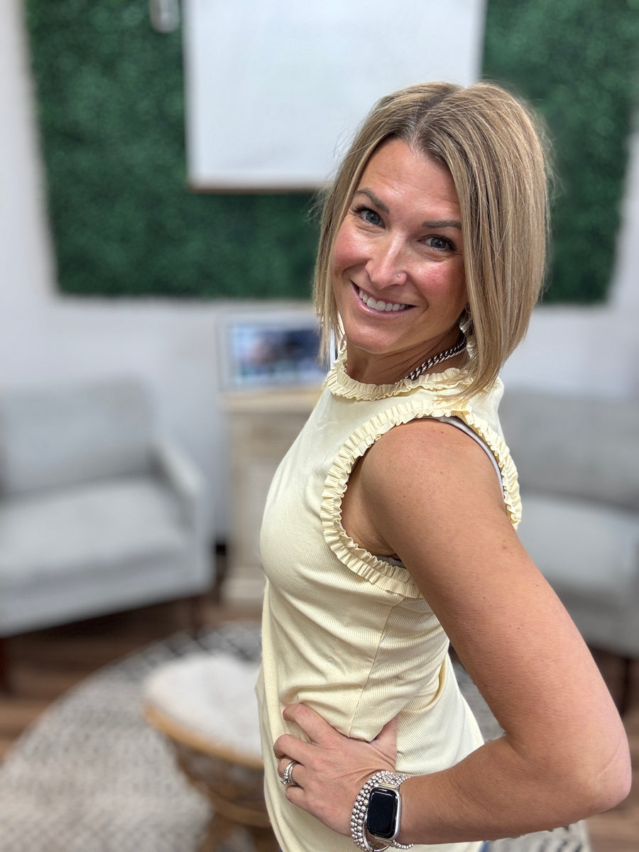 Ribbed Tank with Ruffle Detail - Butter Cream