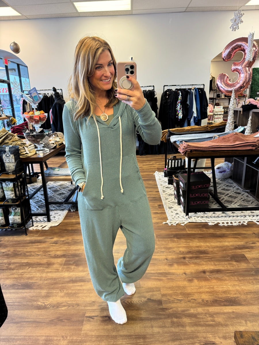 Ribbed Hayden Hoodie Jumpsuit - Moss