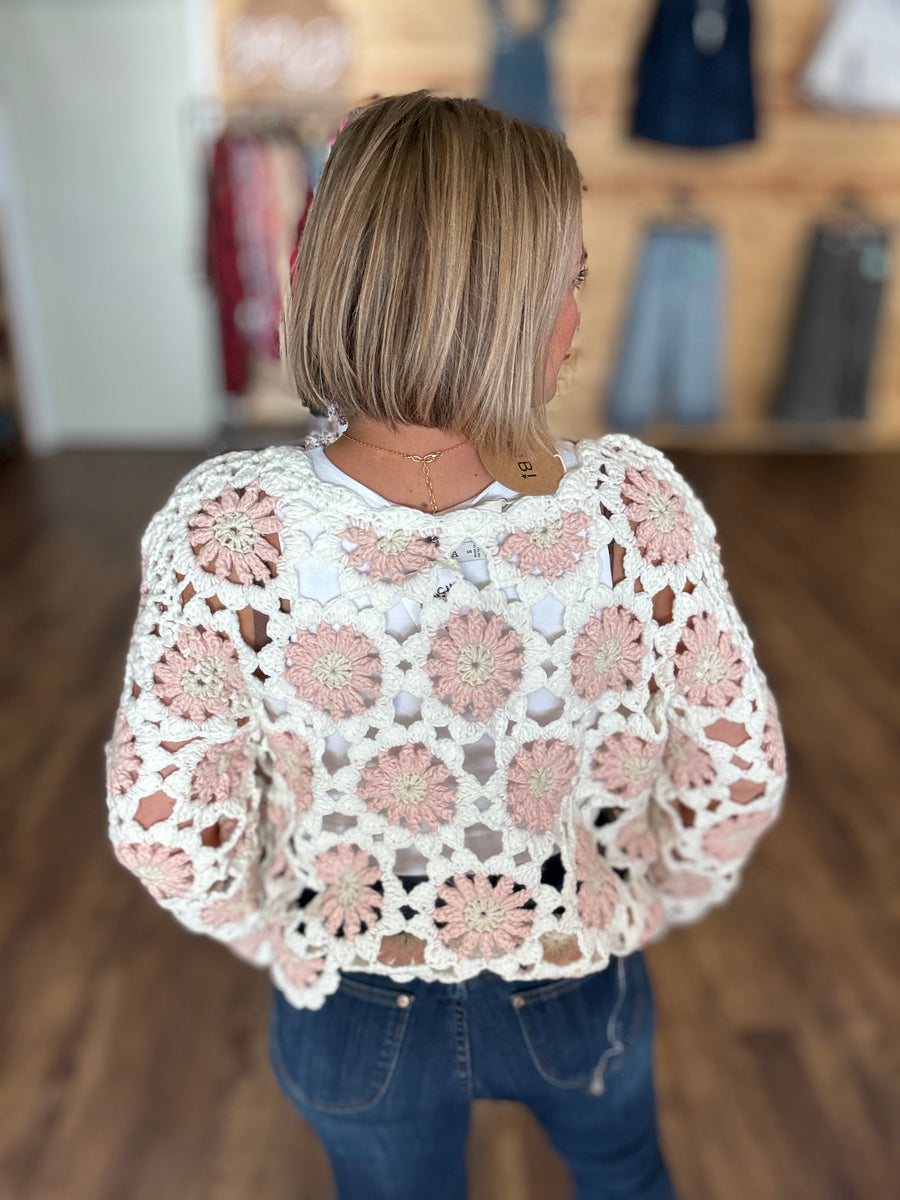 Boho Floral Crochet Sweater
