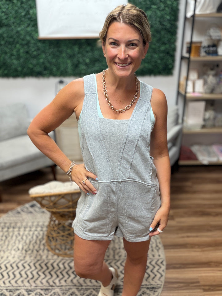 Beach Please Romper - Heather Grey