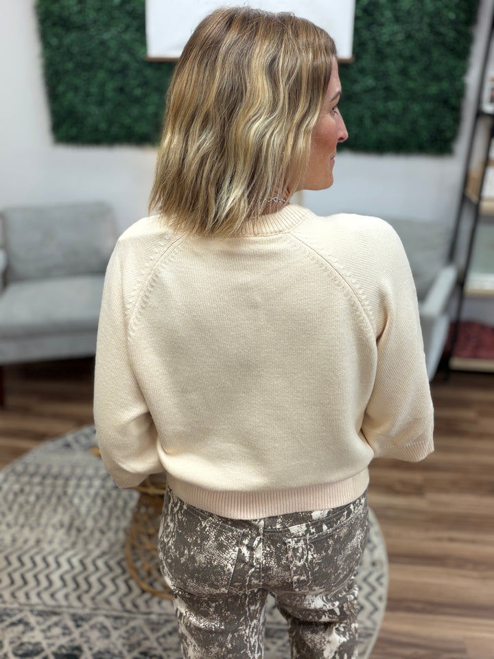 Buttoned Up Short Sleeve Sweater - Ecru