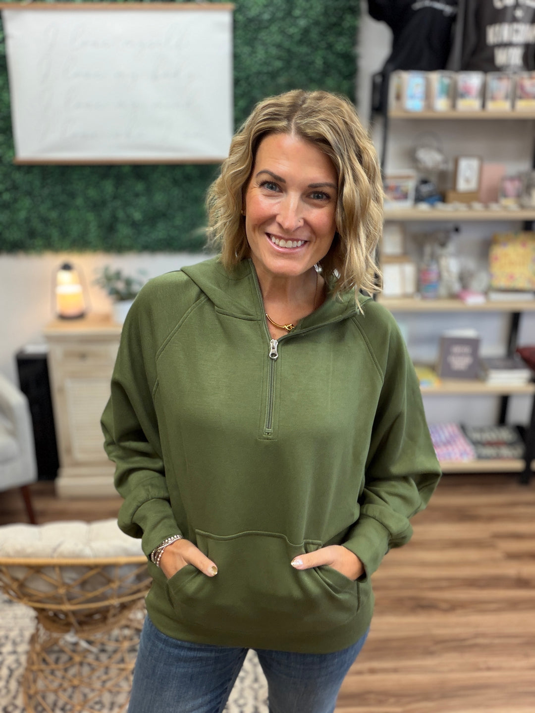 Kayla Luxe Hooded Quarter Zip - Olive