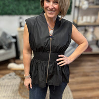 Zip It & Go Smocked Peplum Top - Black