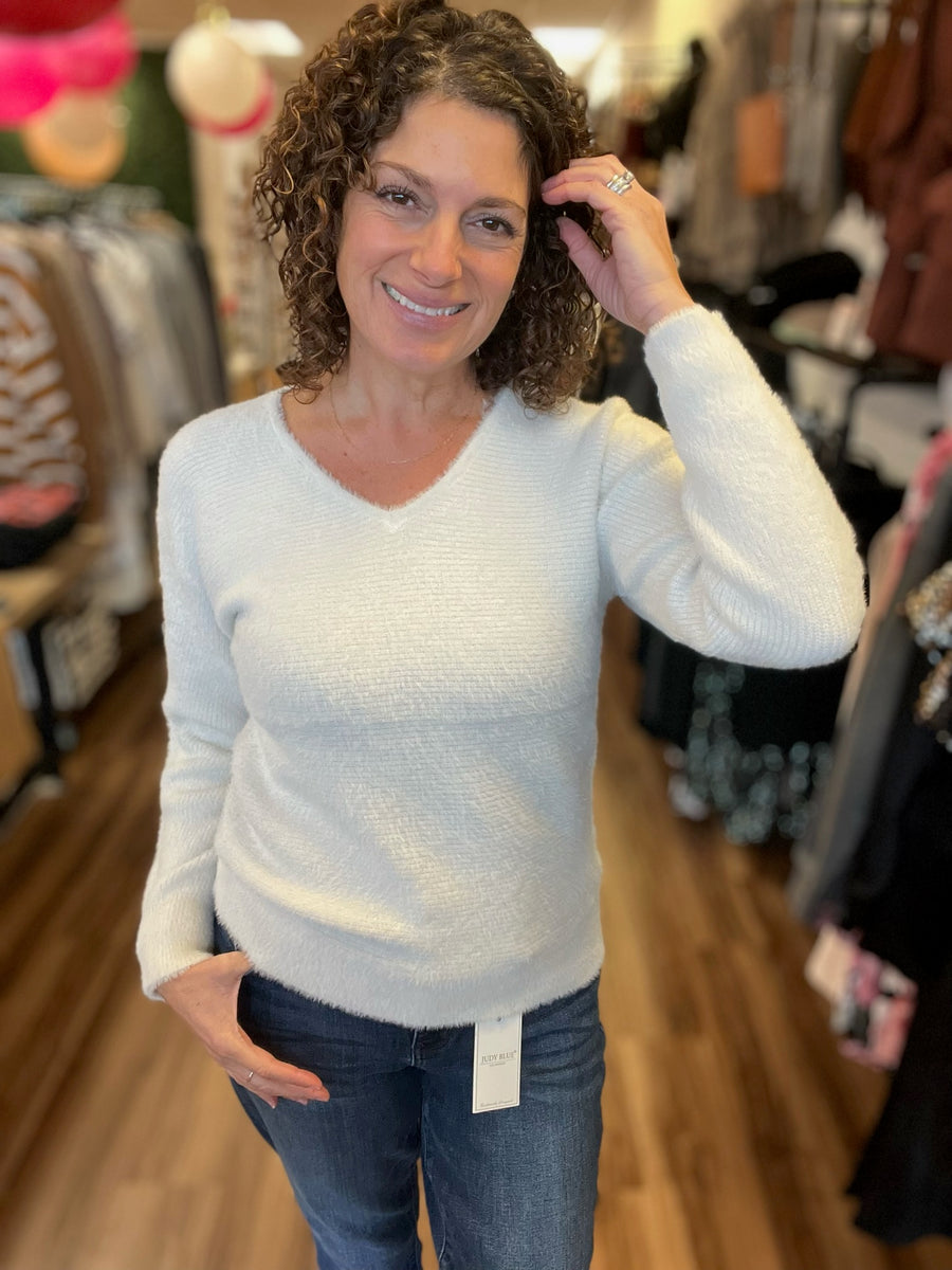 Lucia - Fuzzy Luxe V-Neck Sweater