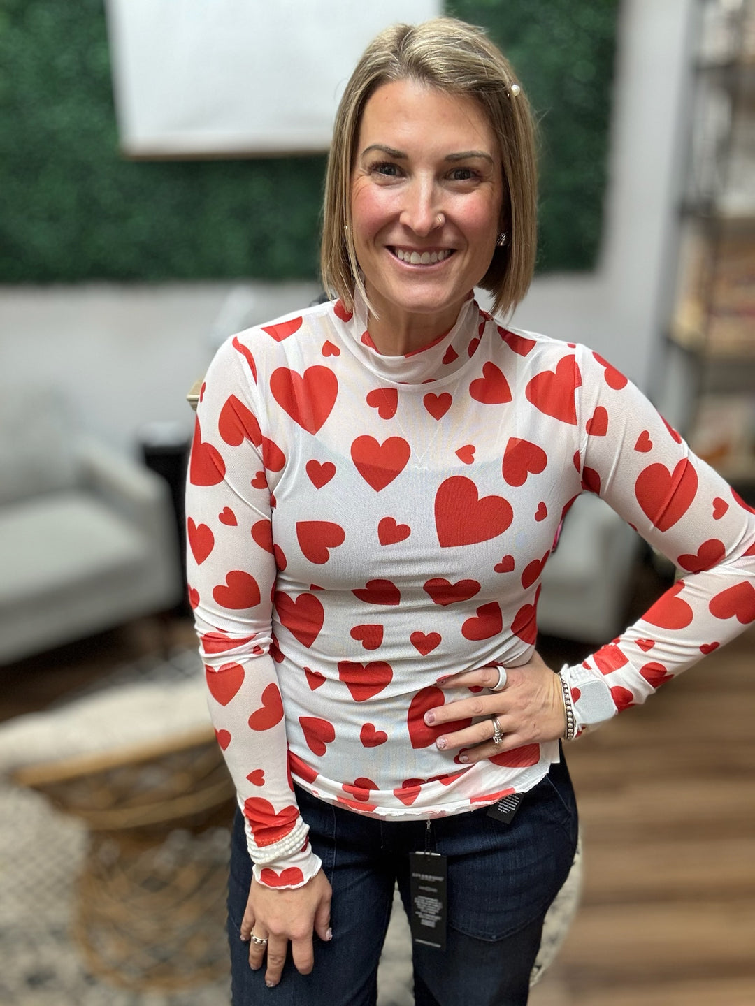 Keigan Mesh Top - Valentine Hearts