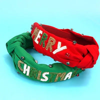 Merry Christmas Holiday Seed Bead Headband