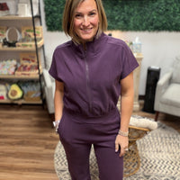 Modal Scuba Zip-Front Jumpsuit - Plum