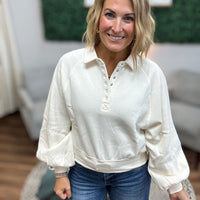 Balloon Sleeve Snap Polo - Pearl