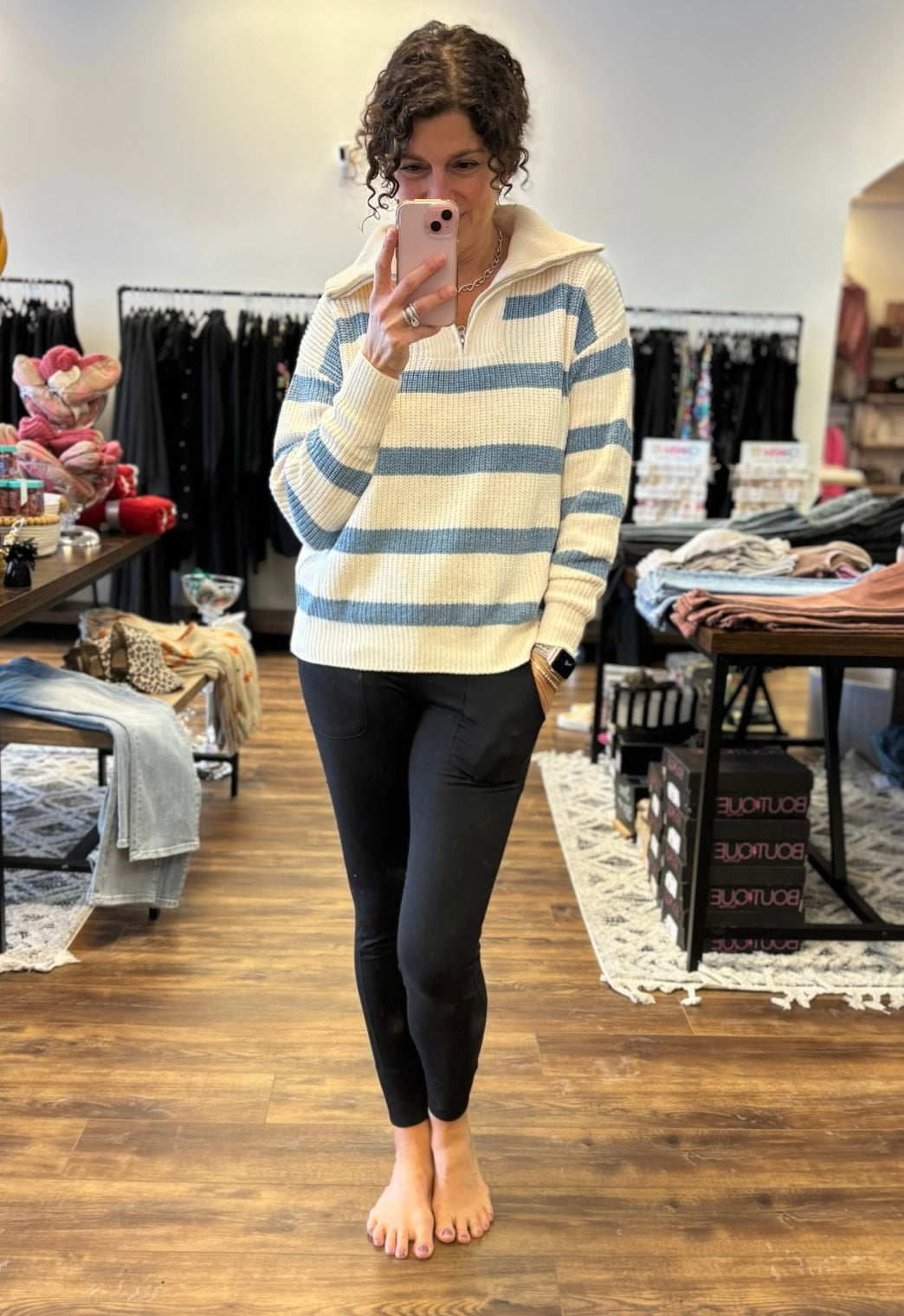 Quarter Zip Collared Stripe Sweater