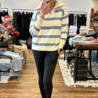 Quarter Zip Collared Stripe Sweater