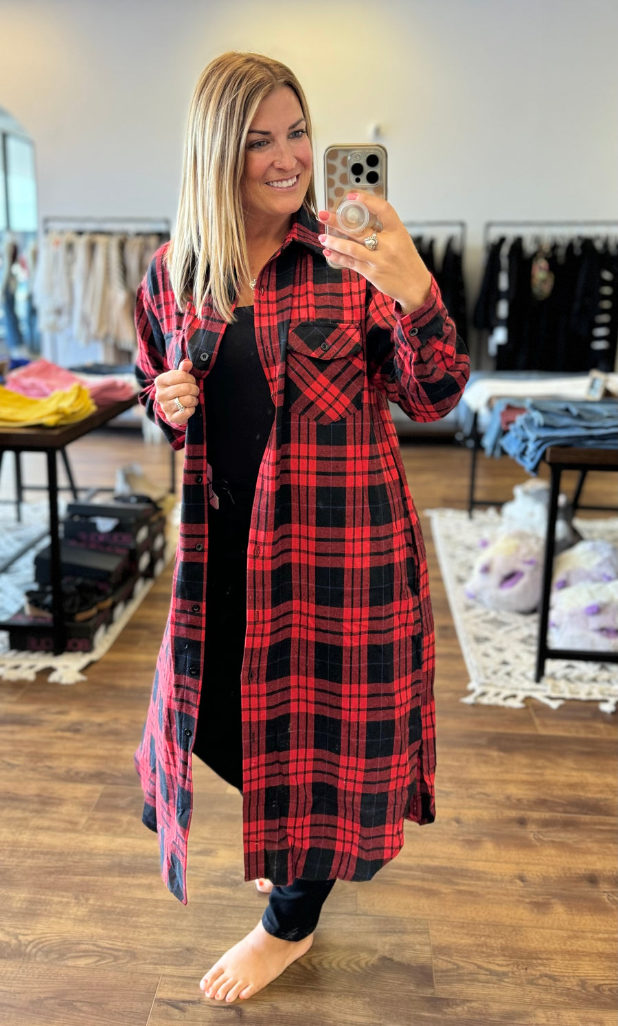 Michelle - Flannel Plaid Longline Shacket