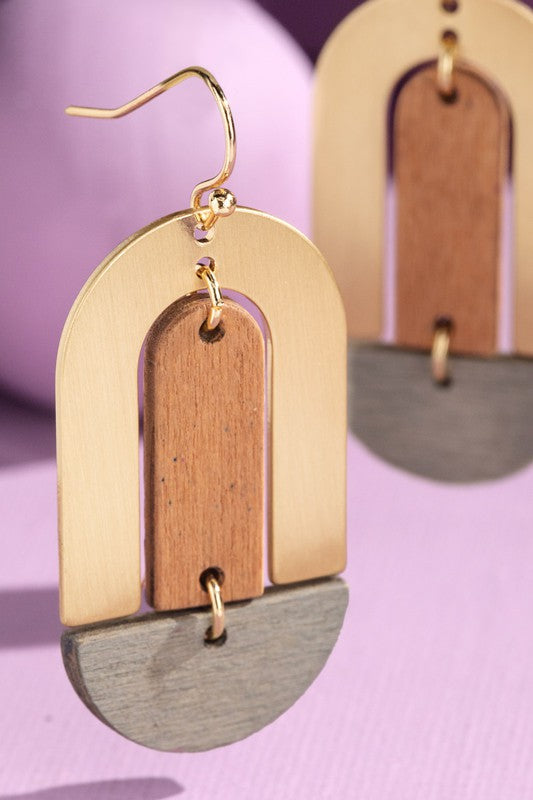 Wood Geo Oval Earrings