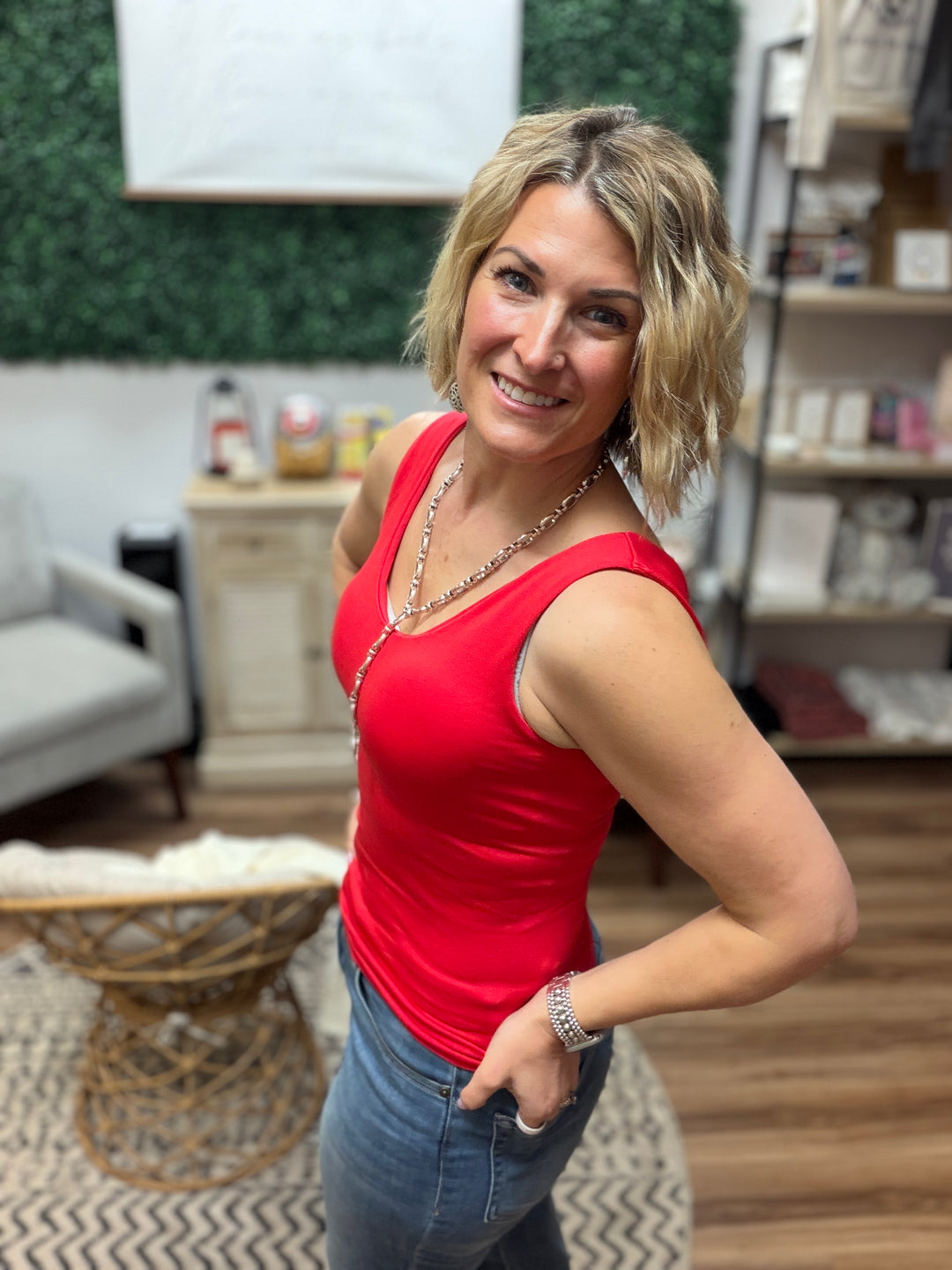 Seamless Tank with Built In Bra - Ruby