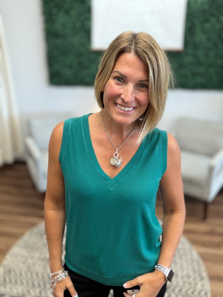 Luxe Air Ribbed V-Neck Tank - Jade